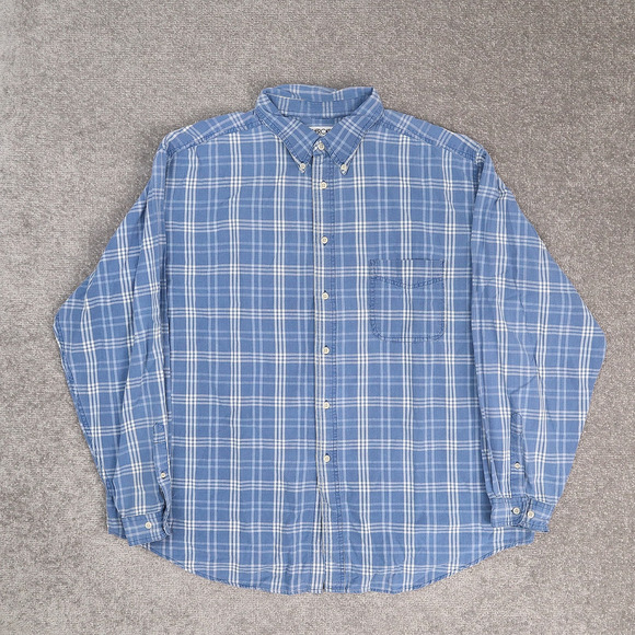 VTG Cherokee Plaid 100% Cotton XL Blue Long Sleeve Collared Button Down Shirt - Picture 1 of 9